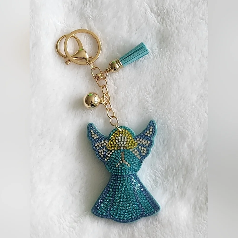 Angel Blue and Gold Rhinestone Keychain Bag Charm